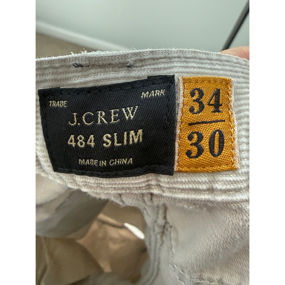 J.Crew 484 Slim Fit Corduroy Pants Mens 34x30 Light Tan Stone 5-Pocket Trousers - Picture 3 of 3